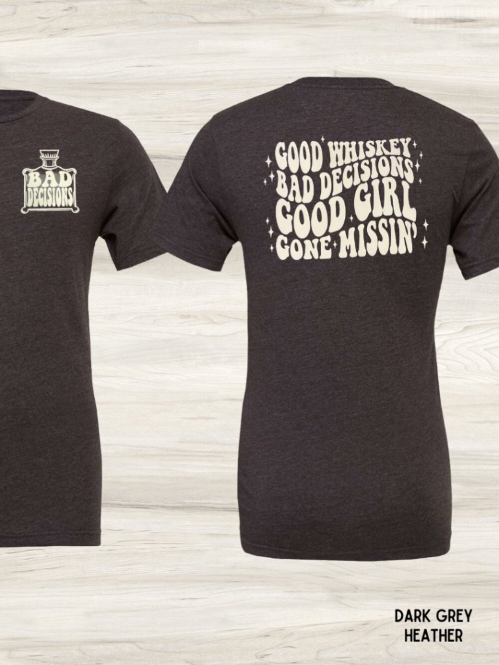 NWT Bella Canvas Bad Decisions Unisex Graphic Tee Heathered Grey 2XL